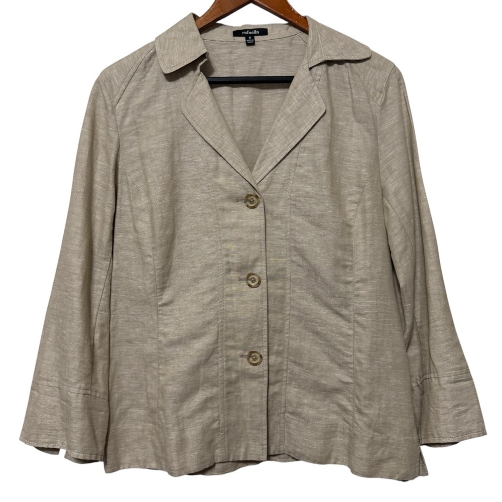Rafaella Linen Blend Blazer Jacket Button Down Shirt Womens Size 8 Beige Coastal